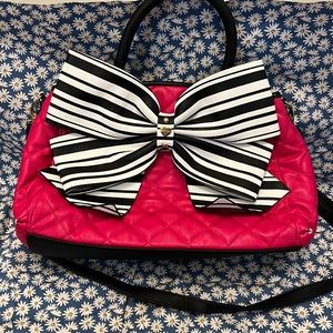 Large Pink Quilted Betsey Johnson Bow Purse